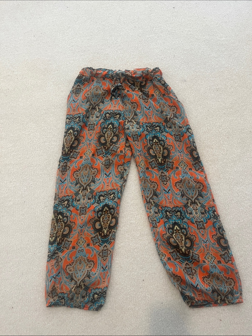 Boho Paisley Drawstring Pants - Orange & Teal